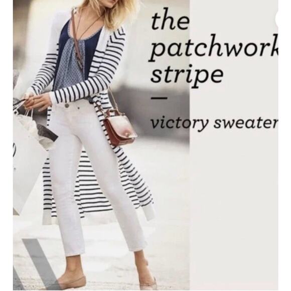 Cabi 5141 Victory Cardigan Sweater Long Blue Striped Knit Maxi Duster Sz Large - Picture 1 of 8